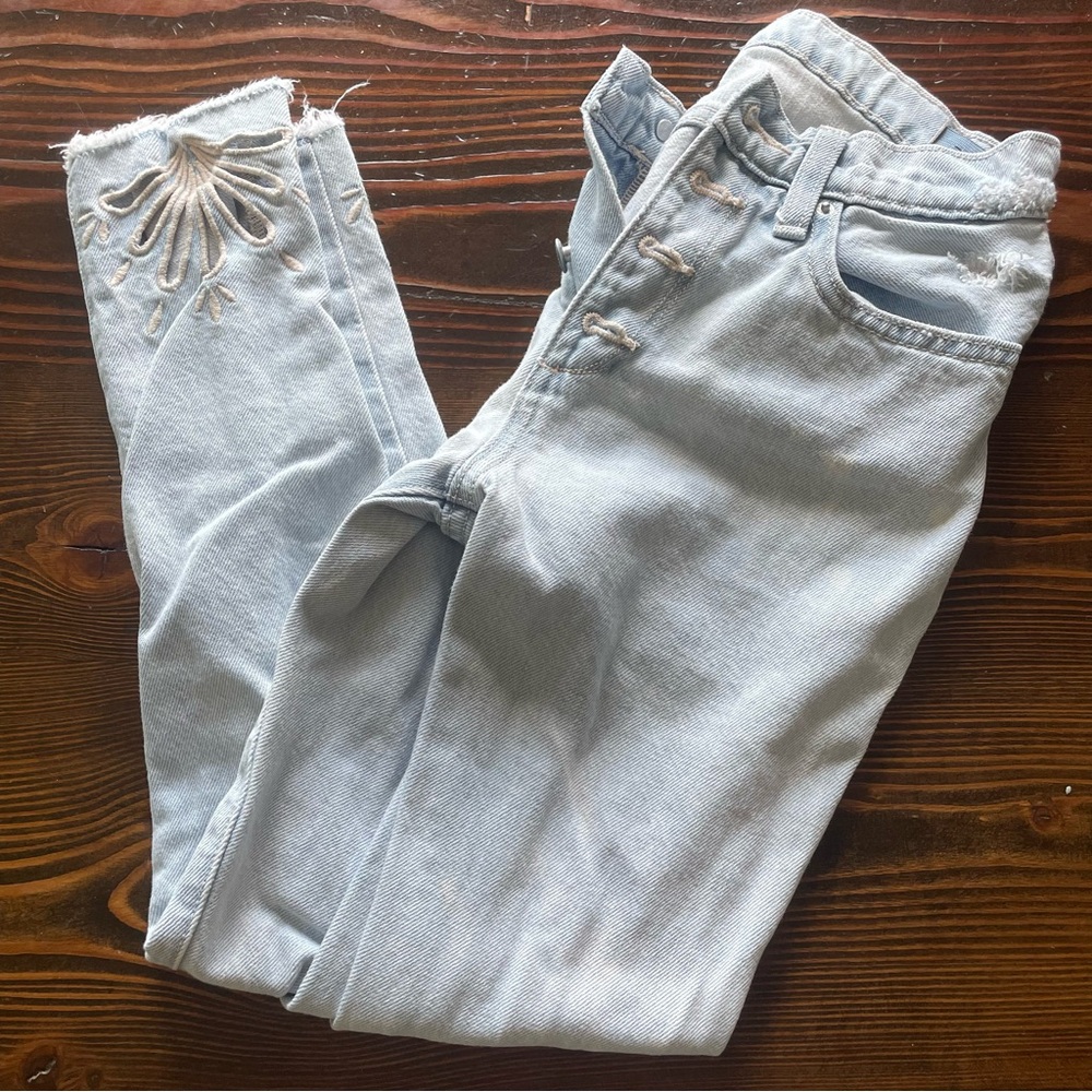Light Blue Embroidered Girls cutoff Jeans